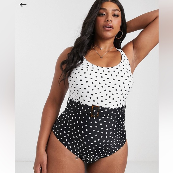 EUC | W18 | Asos Curve | Belted Swimsuit Contrast Polka Dot - Picture 1 of 9